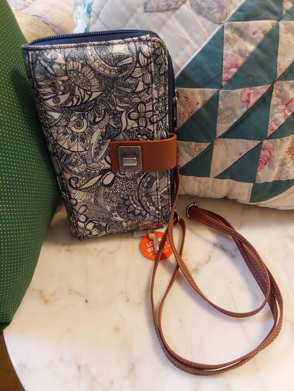 Sakroots Navy Blue and Brown Floral Crossbody Wallet - Picture 3 of 10
